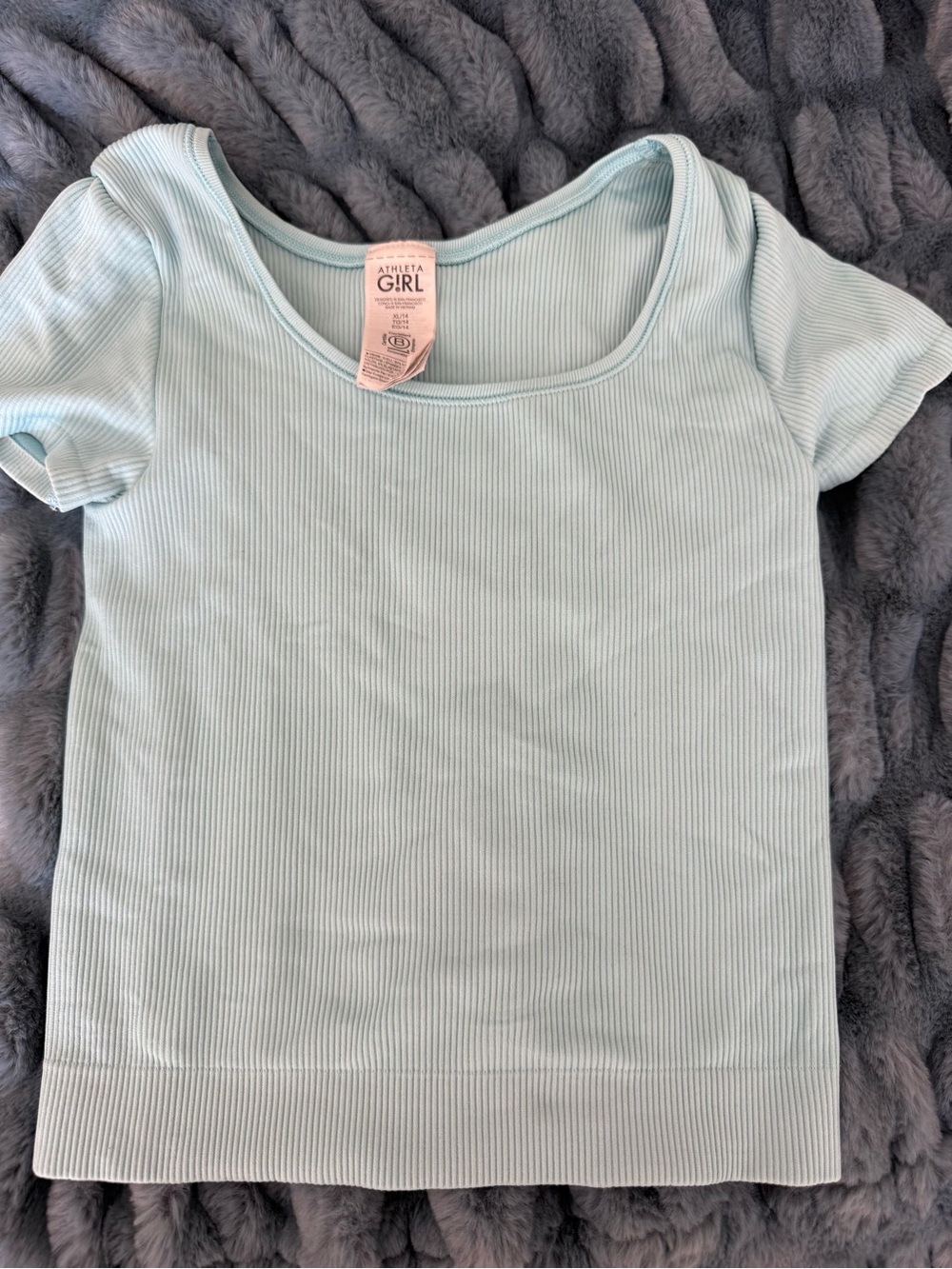Athleta Light Blue Ribbed Short Sleeve Top